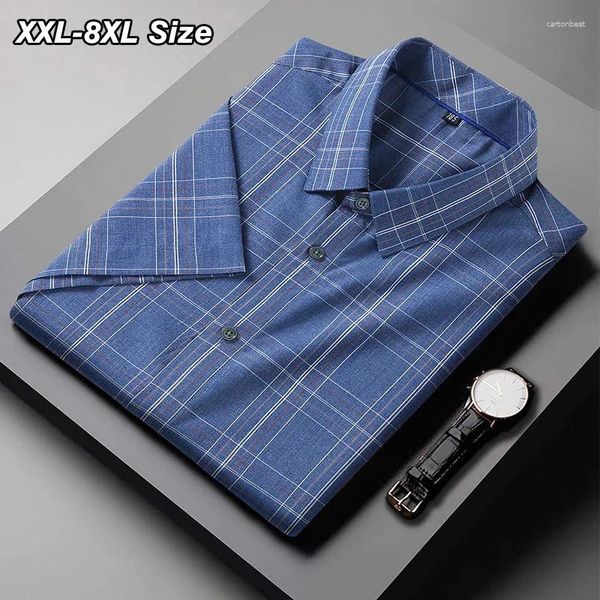 Chemises décontractées pour hommes plus chemises à carreaux lâches d'été à manches courtes à manches de luxe Business Business Social Dress Clothing 7xl 8xl