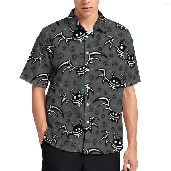 Chemises décontractées pour hommes Skeleton Bats Shirt Green Dots Print Vacation Loose Hawaiian Vintage Blouses Design à manches courtes Tops oversize