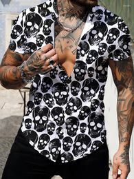 Chemises décontractées pour hommes crâne 3d Impression numérique Gothic Style Summer Loose Loose Short Shirt Street Hip Hop Fashion Bouton