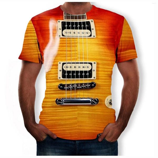 Camisas informales para hombre, Tops con mangas, camisetas cortas, camiseta fresca estampada en 3D para hombre, blusa de verano a la moda con guitarra