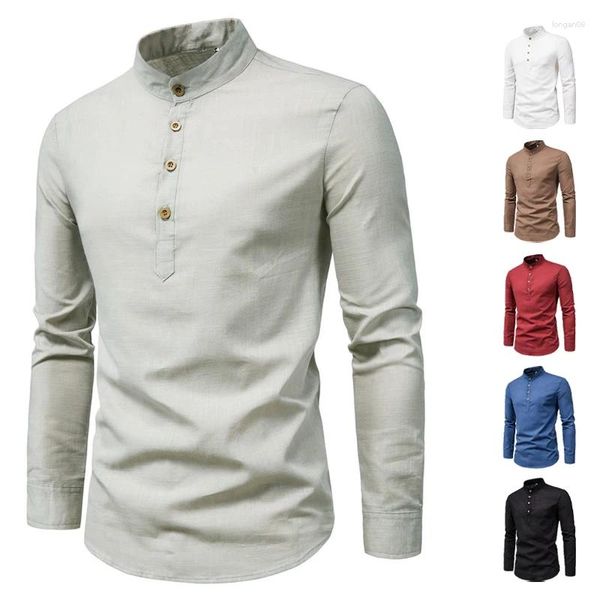 Camisas casuales para hombres Camisa de lino de algodón delgada Hombres de manga larga Botón de moda al por mayor para la elegante química Pour Hommes