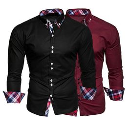 Casual shirts voor heren slanke heren shirt geruite kraag met een met één borste formeel shirt shirt slanke mannelijke polo shirt bedrijf camisa t-shirt 230228
