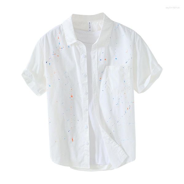 Camisas casuales para hombres pequeños color sólido fresco camisa de manga corta tinta salpicada top literaria