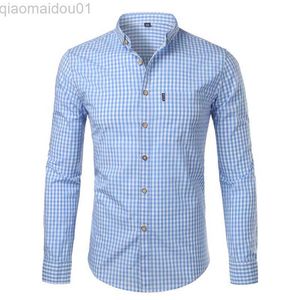 Mannen Casual Shirts Kleine Plaid Button Down Shirt Mannen 2023 Zomer Nieuwe Lange Mouwen Slim Fit Heren Overhemden Casual Checks Gingham Chemise Homme L230721