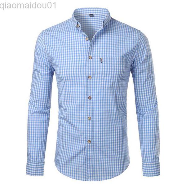 Chemises décontractées pour hommes Petit Plaid Button Down Shirt Hommes 2023 Été Nouveau à manches longues Slim Fit Hommes Chemises habillées Casual Checks Vichy Chemise Homme L230721