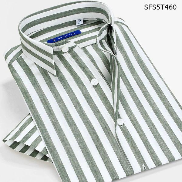 Camisas casuales para hombres Smart Five Cotton Men Camisa rayada 2024 Manga corta Vestido delgado Marca Masculina Camisa Masculina