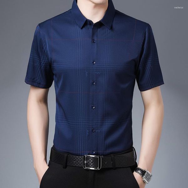 Chemises décontractées pour hommes Smart Men Striped Plaid Smooth Shirt Summer Basic Male Clothes Streetwear Fashion Business Social Tops à manches courtes