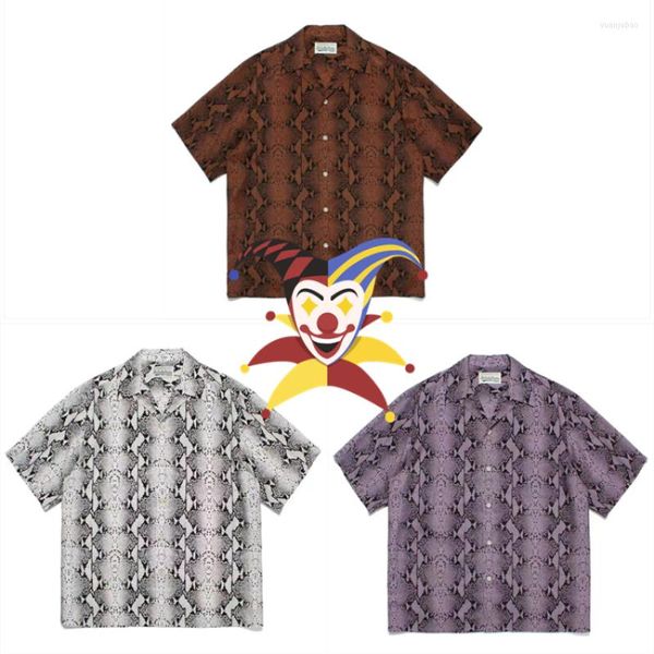 Camisas casuales para hombres Patrón de serpiente WACKO MARIA Camisa Hombres Mujeres Marrón Púrpura Blanco Hawaii Beach