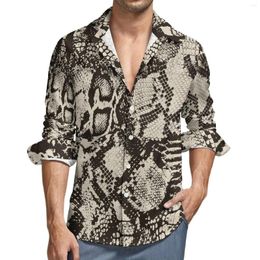 Camisas casuais masculinas de pele de cobra camisa engraçada homem cinza e prata impressão primavera moda blusas manga comprida impressa roupas de grandes dimensões