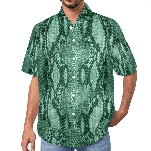 Chemises décontractées pour hommes Blouses à imprimé peau de serpent Hommes Vert clair Animal Hawaii Manches courtes Nouveauté graphique Chemise de plage surdimensionnée Idée cadeau