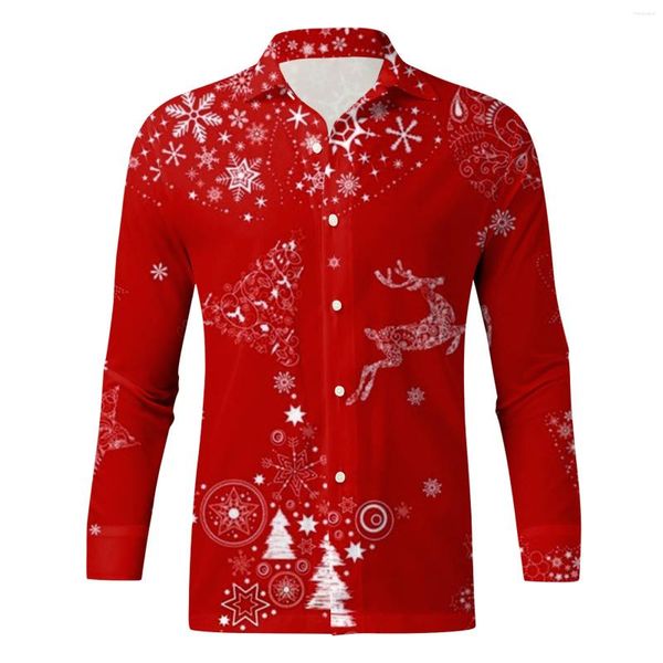 Chemises décontractées pour hommes Snowflake 3d Print EST Blouses de Noël Navidad Année Tops Vacanes Holiscy Camisas de Hombre