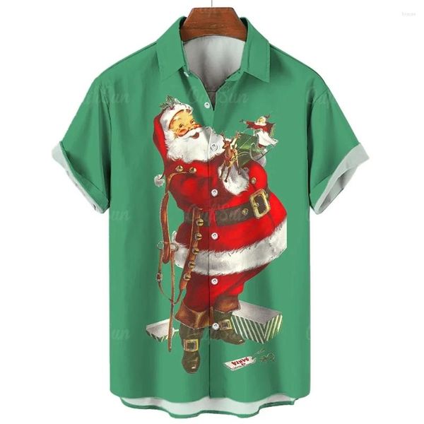 Chemises décontractées pour hommes Bonhomme de neige Arbre de Noël Claus Santa présente Ice Bear Chemise hawaïenne pour hommes Impression 3D Haut à manches courtes Vêtements de fête de plage