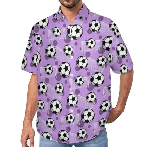 Camisas casuales para hombres Balón de fútbol Portería Camisa de playa púrpura Blusas hawaianas Y2K Gráfico masculino Tamaño grande