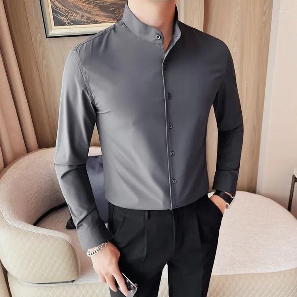 Camisas casuales para hombres de collar de marca social de marca para hombres ropa de alta calidad de alta calidad Camisa de vestir formal de manga larga 5xl-M