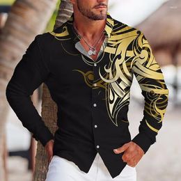 Casual shirts voor heren sociale mode voor mannen totem afdrukken oversized lange mouw knop top kledingfeest camisas y blusas luxe