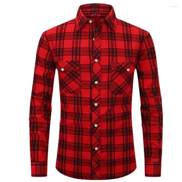 Chemises décontractées pour hommes Social Winter Flanelle Chaud Mode Respirant Plaid Tops 2024 Manches longues Business pour hommes