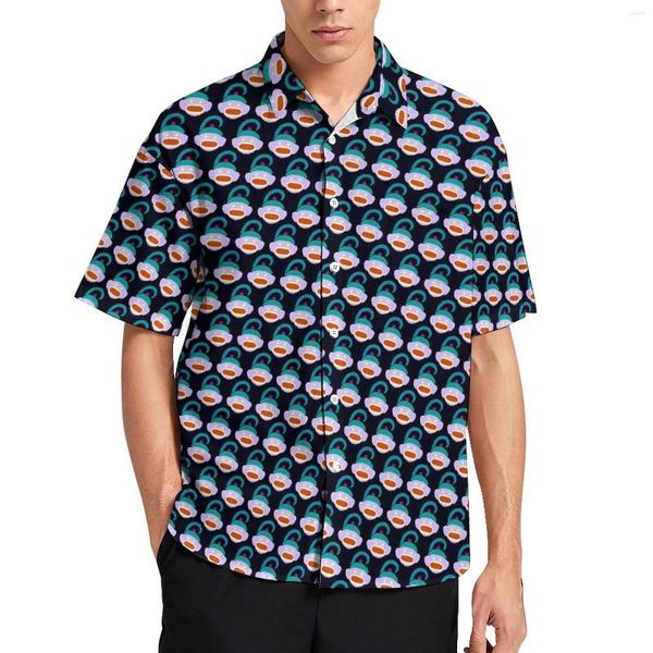 Chemises décontractées pour hommes chaussette singe chemise queue impression vacances lâche hawaïen rétro Blouses manches courtes haut surdimensionné personnalisé
