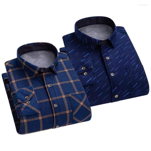 Chemises décontractées pour hommes Soft Men Fleece Thermal Thermal Plaid Print Cardigan avec collier à manches longues à manches longues à manches longues pour l'automne