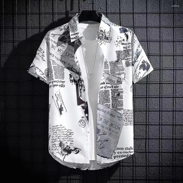 Camisas casuales para hombres camisa blanda camisa de verano estilo tropical hawaiano con letras estampadas de tela de seda de hielo tecnología seca rápida para vacaciones