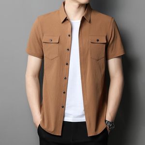 Casual shirts voor heren Solid Color for Men Summer Short Sleeve Korean Shirt Sociale feesten Tops Tuxedo Blouse Streetwear mannelijke kledinglieden