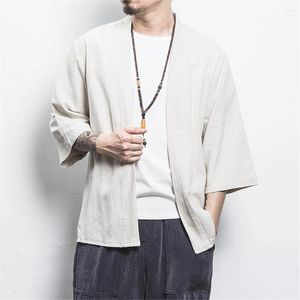 Casual shirts voor heren Solid Color Kimono Shirt Men Harajuku Cardigan Male Japanse stijl Jacket Spring Summer