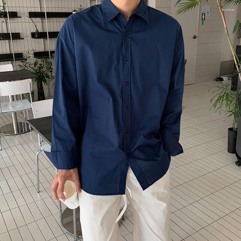 Chemises décontractées pour hommes Couleur unie Chemise à manches longues Hommes Mode Société Mens Robe Coréenne Lâche Bureau Formelle M-2XL