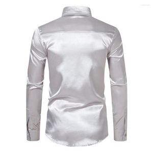 Chemises décontractées pour hommes Couleur unie Hommes Chemise élégante en satin de soie à manches longues Slim Fit Bouton Down Business Formel pour un