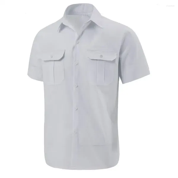 Camisas casuales para hombres camisa de color sólido para hombres de verano carga ligera de la oficina de negocios formal transpirable con diseño de un solo pecho