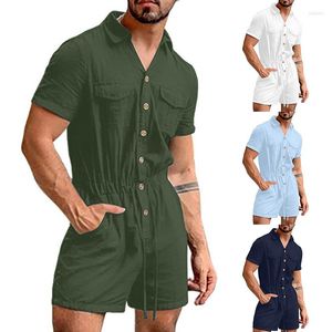 Hommes chemises décontractées couleur unie barboteuse Shorts homme imprimer combishort combinaisons ensemble Floral cordon plage mode été homme vêtements