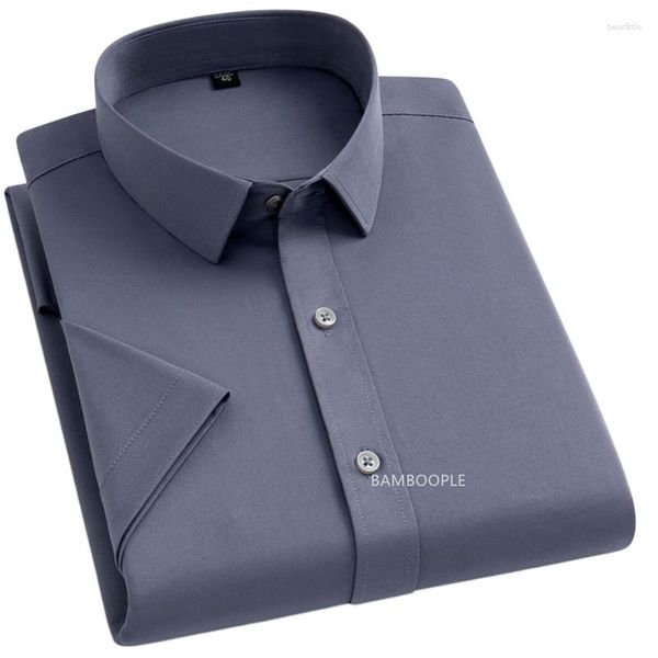 Camisas casuales para hombres camisa de color sólido Vestido de verano de manga corta Blanca Blanca Gris Marca Social Soft sin Bocket Fiesta de bodas