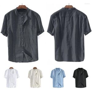 Casual shirts voor heren vaste kleur shirt met korte mouwen voor mannen eenvoudige katoenen linnen blouse met knop tops mannelijk dagelijks