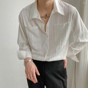 Chemises décontractées pour hommes Couleur unie Dépouillé Blanc Chemise à manches longues Lâche Mode coréenne Simple Drapé Haut pour femme