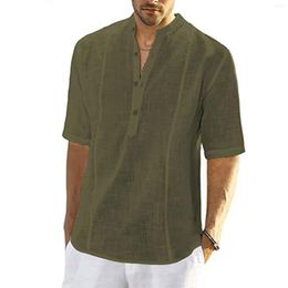Camisas casuais masculinas sólidas camisa masculina verão manga curta linho gola com botão fechamento tops masculinos básicos para streetwear diário