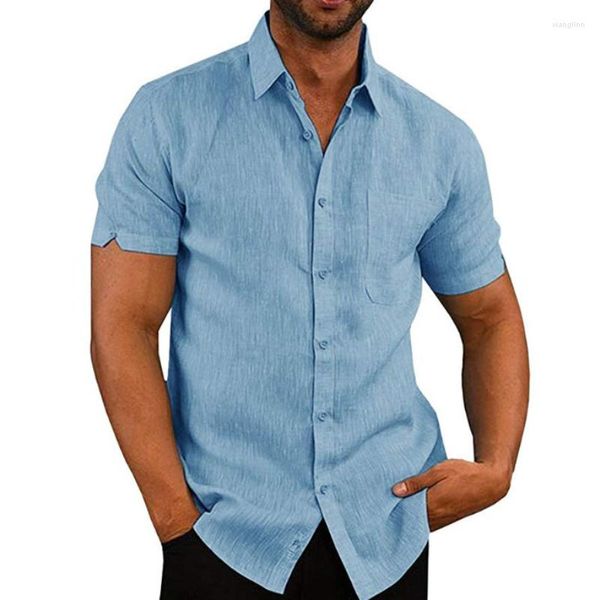 Chemises décontractées pour hommes Solide manches courtes coton lin pour hommes été lâche poche conception chemise mode simple boutonnage chemisier