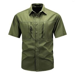 Casual shirts voor heren massief vintage shirt revers korte mouwen Cardigan mode blouse knoopt top zomer voor mannelijke camisas hombre