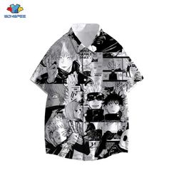 Chemises décontractées hommes Sonspee Anime Jujutsu Kaisen Gojo Satoru Chemise Hommes Femmes 3D Imprimer Harajuku Été Hawaii Chemises Casual Plage Surdimensionné Tops Z0224