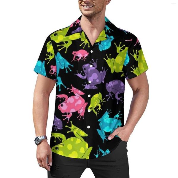 Camisas informales para hombre, blusas de rana Splash, estampado de animales Multicolor, manga corta hawaiana, ropa de calle personalizada, camisa de playa de gran tamaño, regalo