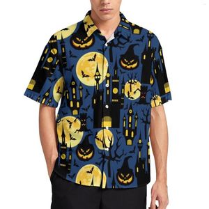 Chemises décontractées pour hommes Spooky Halloween Shirt Haunted House Bats Beach Loose Summer Streetwear Blouses Manches courtes Design Oversize Tops