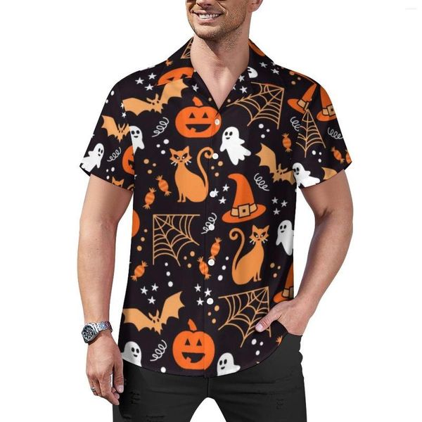 Camisas informales para hombre Calavera de Halloween espeluznante y calabazas Camisa de playa Blusas con estilo de verano Hombre Personalizado Tallas grandes