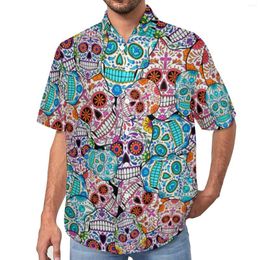 Chemises décontractées pour hommes Spooky Skeleton Loose Shirt Mens Beach Skulls With Flowers Hawaiian Printed Short Sleeves Y2K Oversized Blouses
