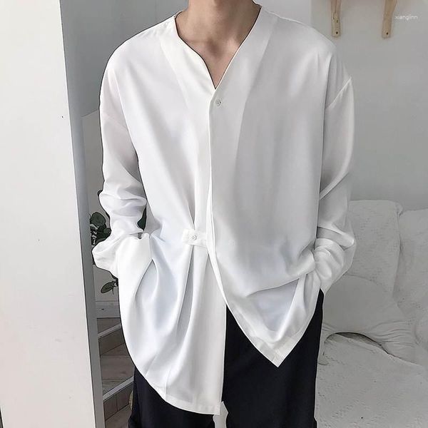 Camisas casuales para hombres Primavera 2023 Abrigo pequeño Color sólido Cárdigan de manga larga Camisa coreana suelta para hombres