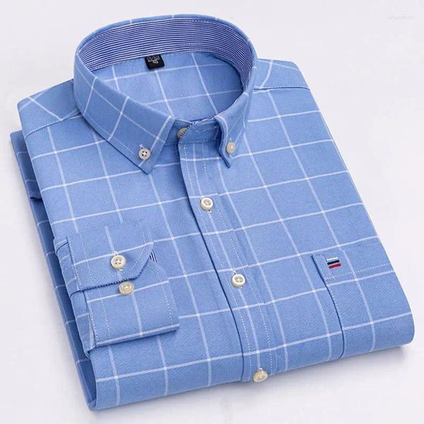Chemises décontractées pour hommes printemps 2024 coton Oxford à manches longues mode à carreaux travail boutonné luxe Social robe à carreaux chemise