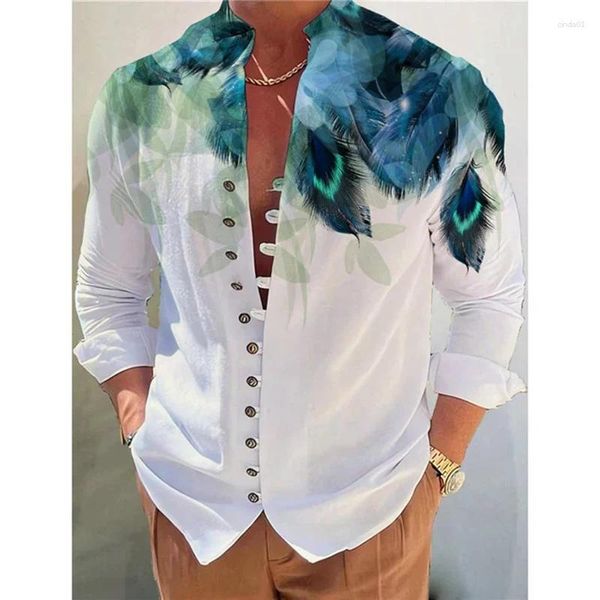 Chemises décontractées pour hommes printemps impression 3D à manches longues col montant chemise Cardigan hauts à la mode vêtements de rue pour hommes