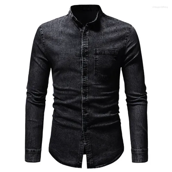 Camisas casuales para hombres Camisa delgada de mezclilla de primavera y otoño Algodón puro Slim Fit Manga larga elástica