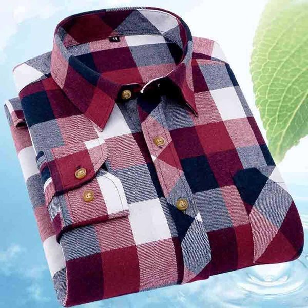 Chemises décontractées pour hommes printemps et automne mode flanelle brossée à carreaux boutonné poche plaquée unique à manches longues chemise vichy pour hommes