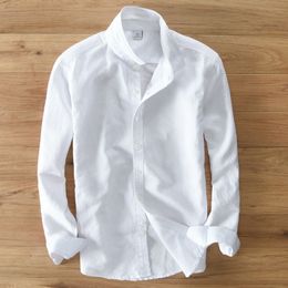 Chemises décontractées pour hommes printemps et automne hommes marque de mode japon Style Slim Fit coton lin à manches longues Blouses mâle décontracté chemise blanche vêtements d'importation 230321