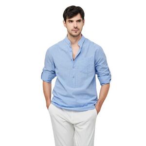 Chemises décontractées pour hommes Printemps et automne Chemises pour hommes Casual Loose Cotton Henley Shirts À la mode Col montant Coton Couleur unie Lin Mens ClothesC24315