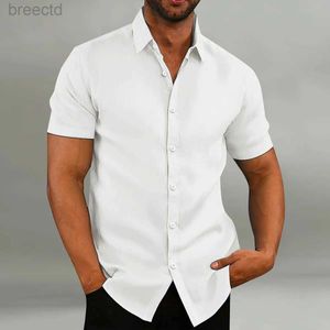 Casual shirts voor heren lente en herfst nieuwe heren retro katoen en hennep casual losse fit korte mouw flip kraag shirt top voor mannen 240409