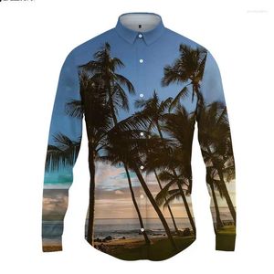 Chemises décontractées pour hommes Printemps et automne Chemise de grande taille Robe ample Vintage à manches longues Mode Hawaiian Beach 3D Imprimer Cardigan à col rond