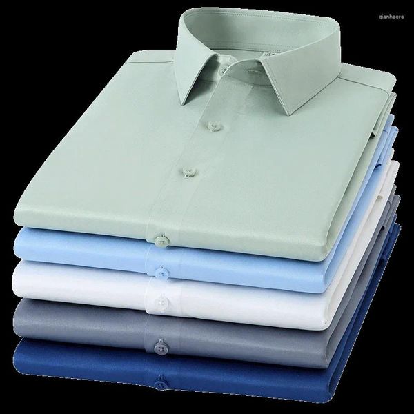 Camisas casuales para hombres Spring and Autumn Social Dress Seda de seda con camisa de manga larga Negocio sin hierro Pure White de alta calidad